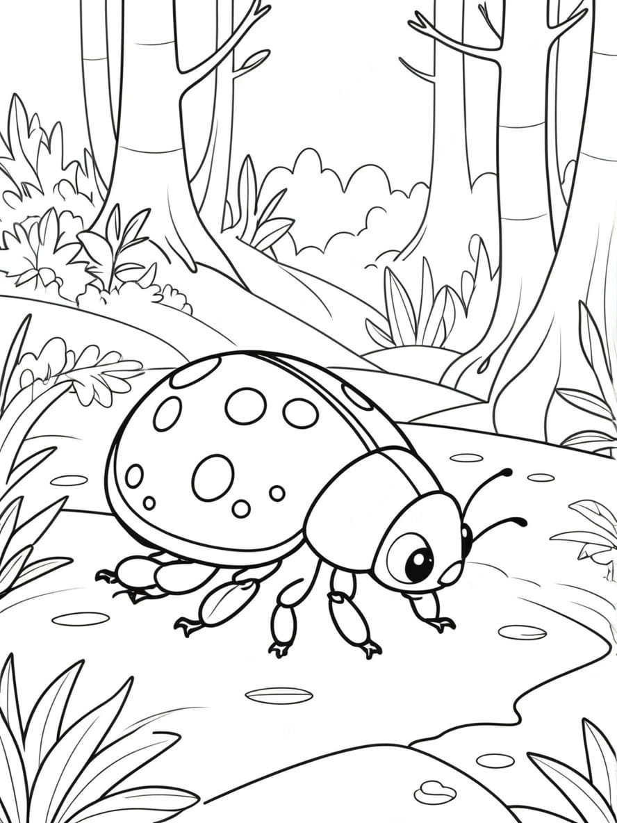 Coloriage Coccinelle Explorant La Foret