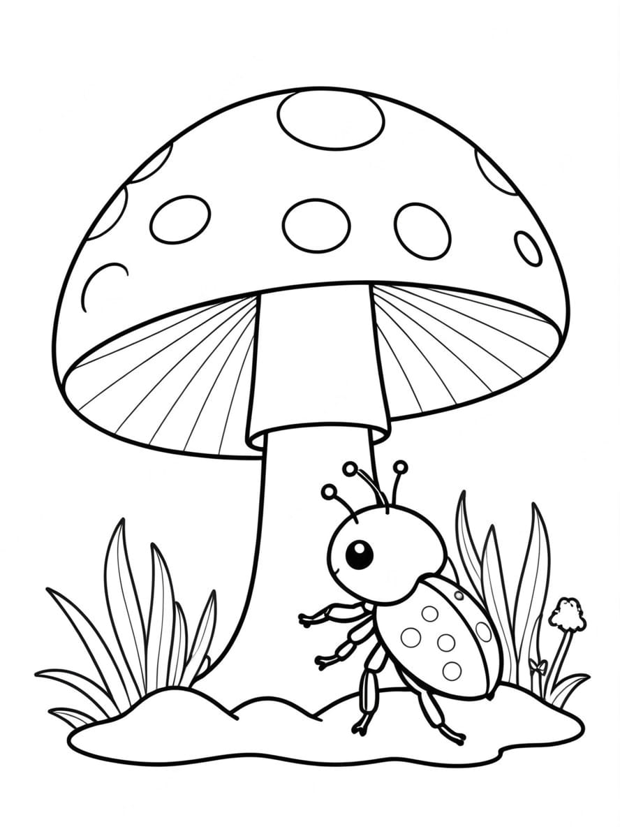 Coloriage Coccinelle Sur Un Champignon