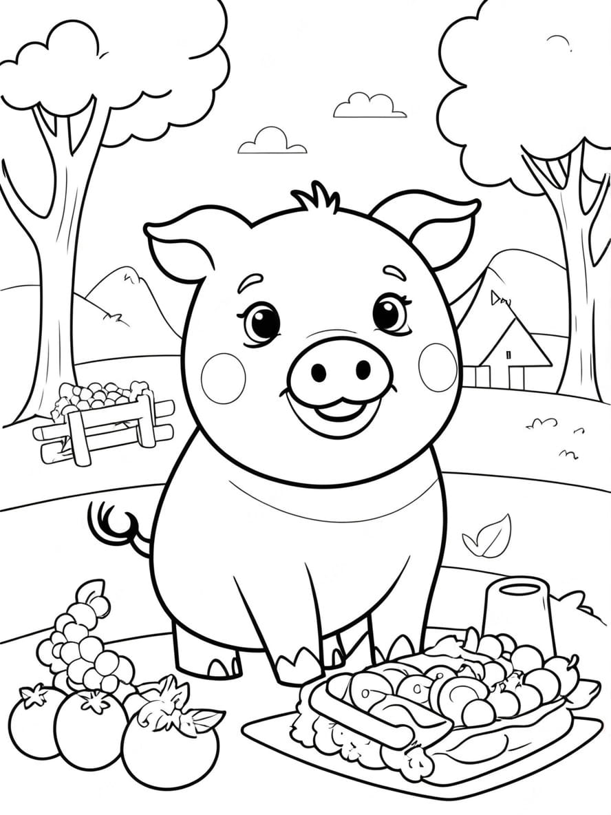 Coloriage Cochon Au Pique Nique