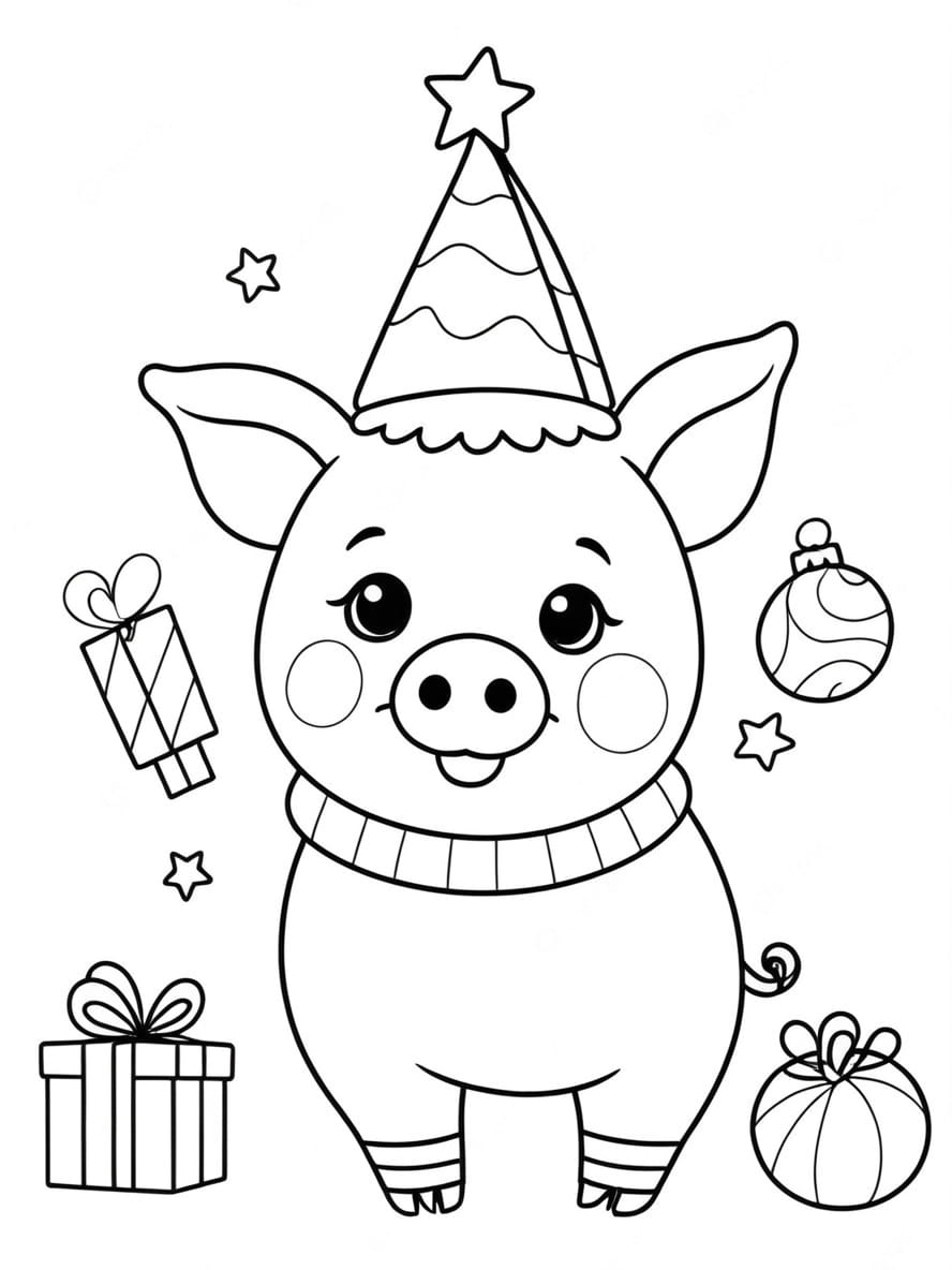 Coloriage Cochon Celebrant Une Fete Comme Noel