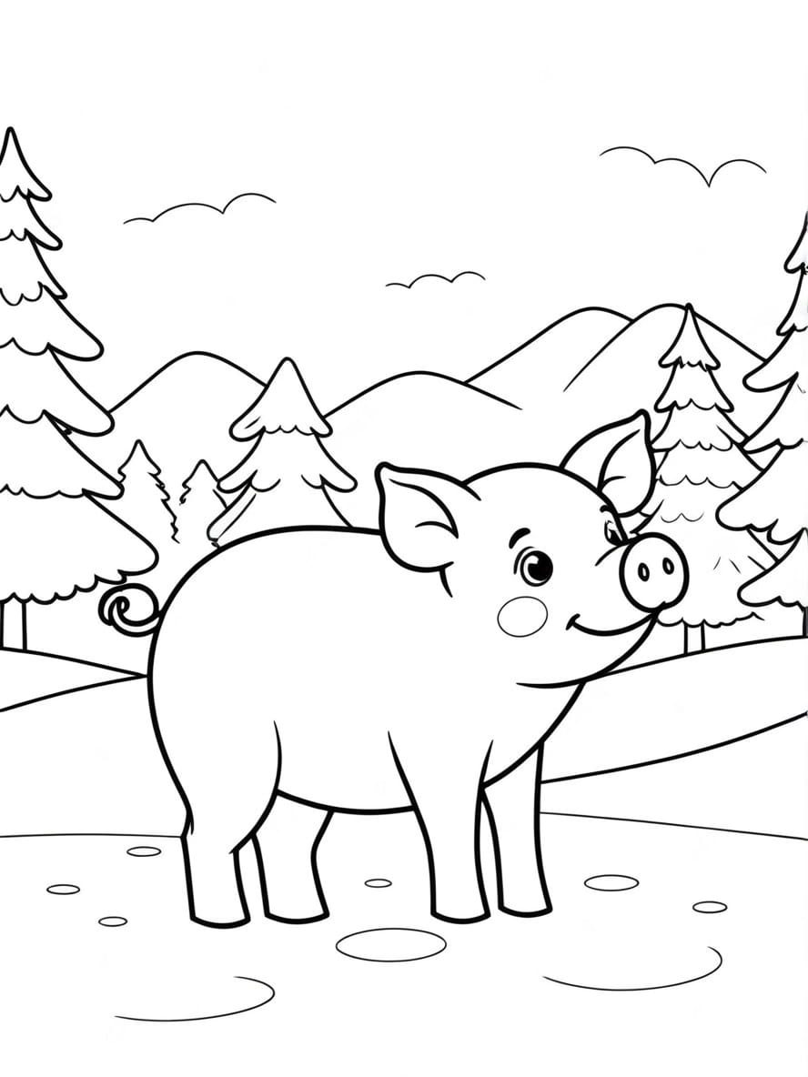 Coloriage Cochon Dans La Neige