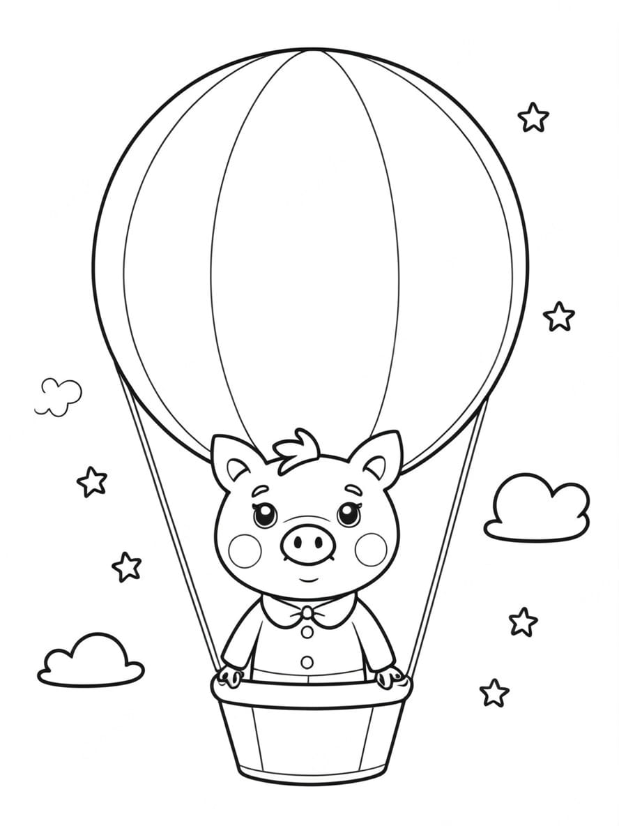 Coloriage Cochon Dans Un Ballon