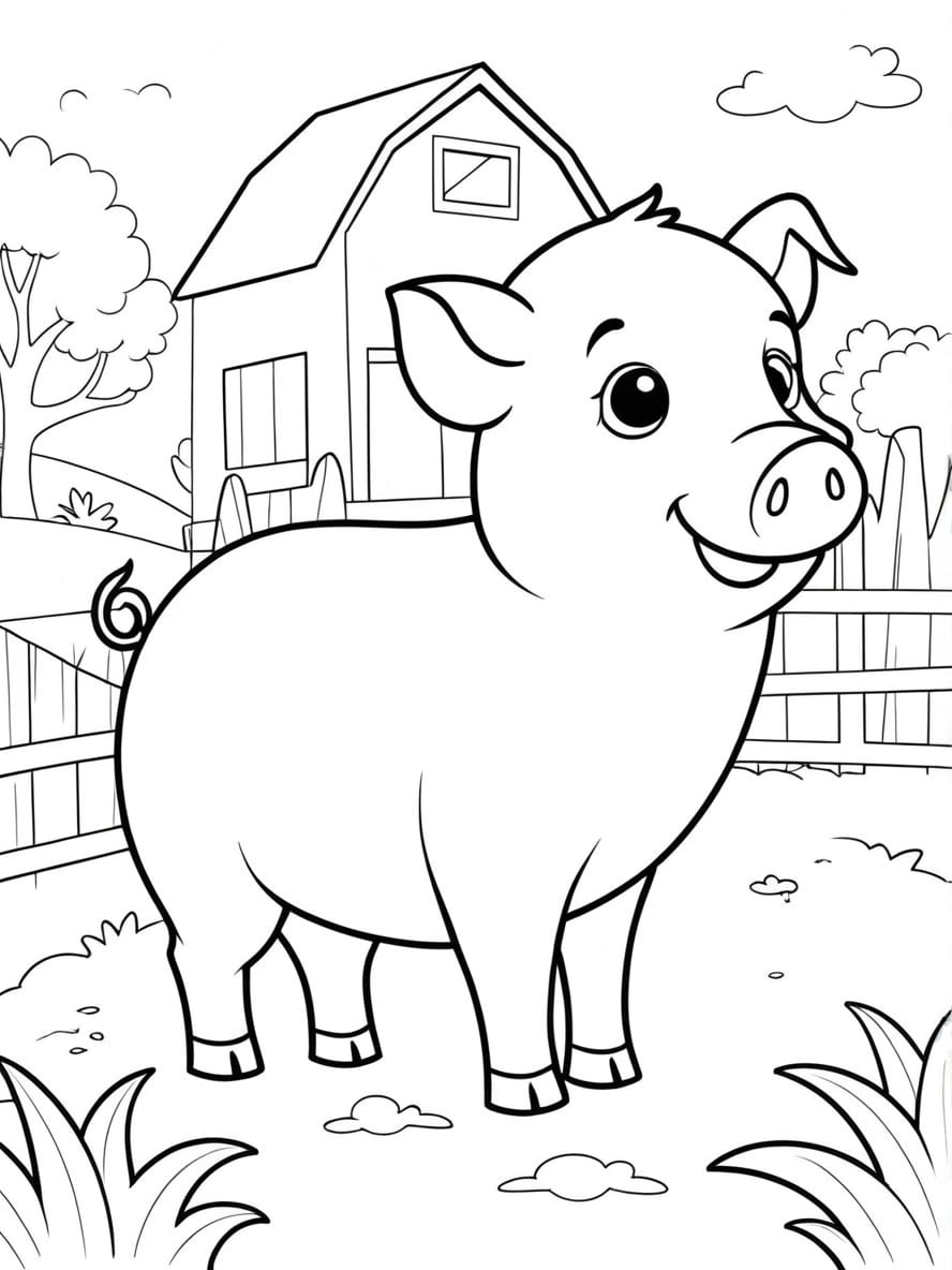 Coloriage Cochon Dans Une Basse Cour Chibi