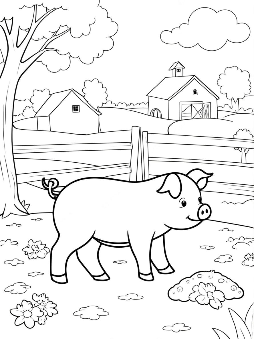 Coloriage Cochon Dans Une Basse Cour