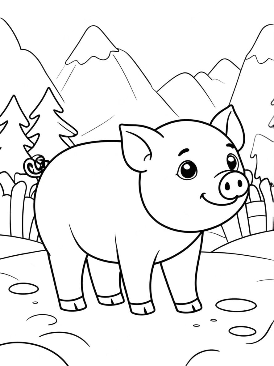 Coloriage Cochon Debout Dans La Neige