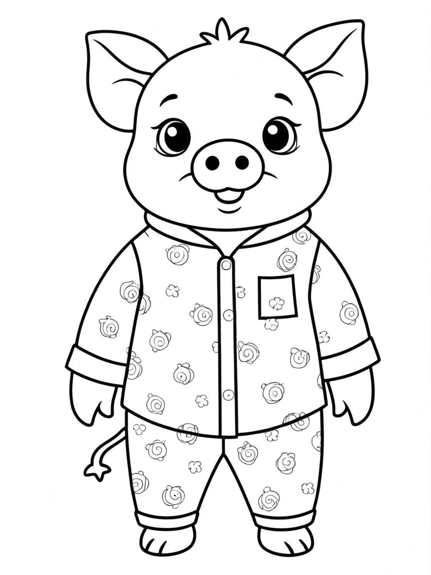 Coloriage Cochon En Pyjama Chibi