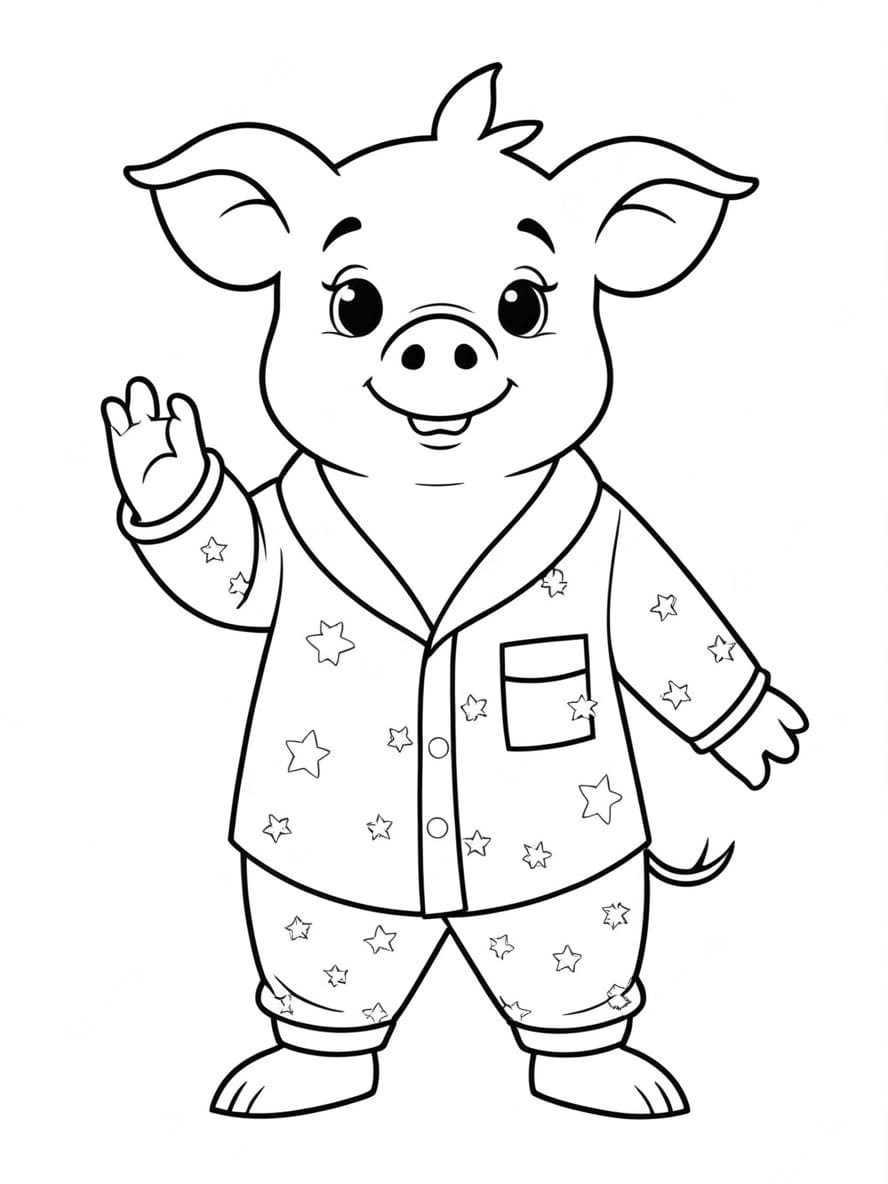 Coloriage Cochon En Pyjama