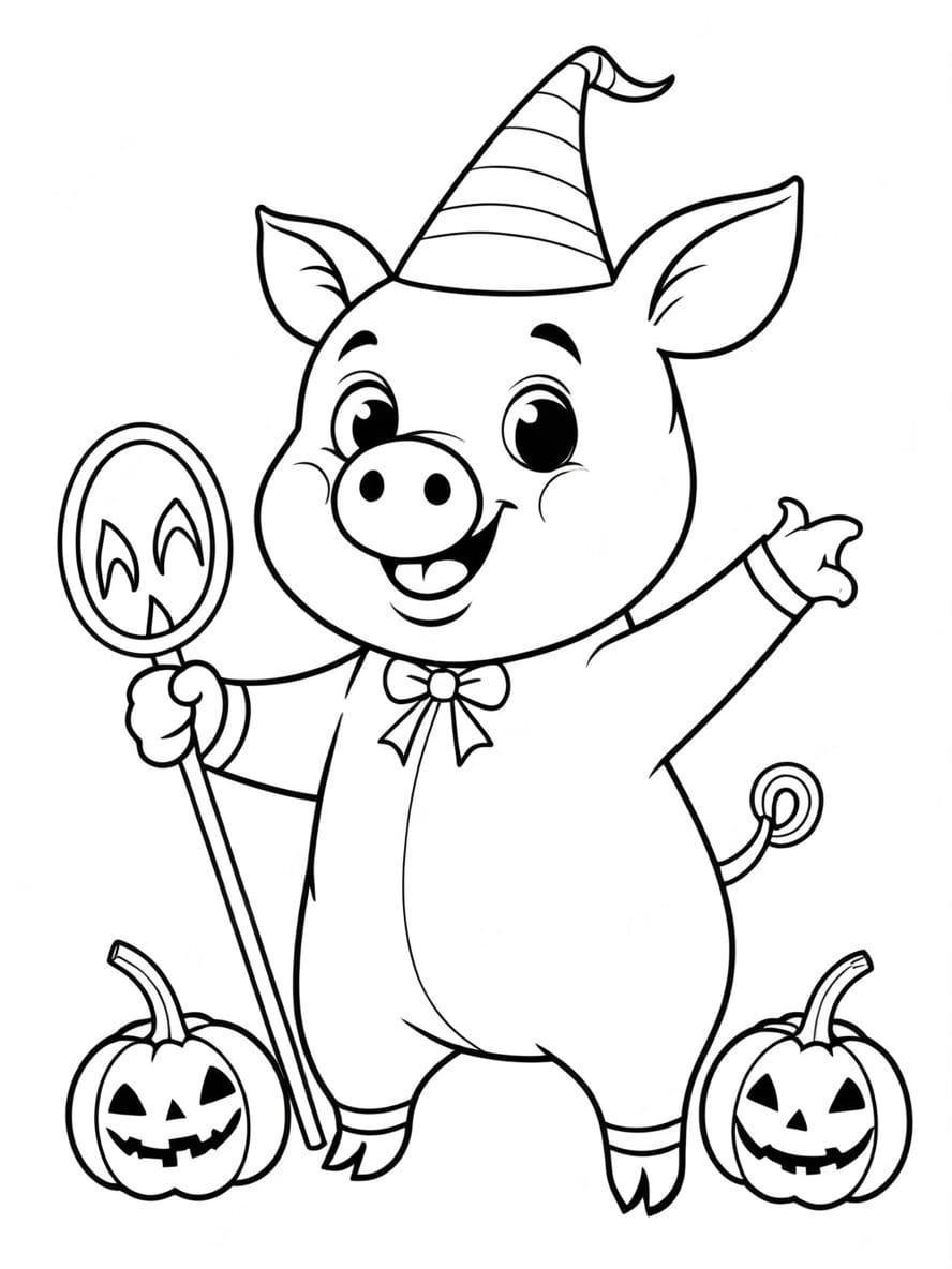 Coloriage Cochon Qui Fete Comme Halloween