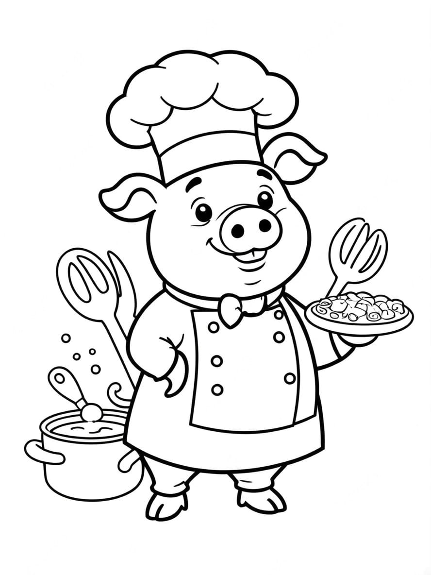 Coloriage Cochon Tenant De La Nourriture