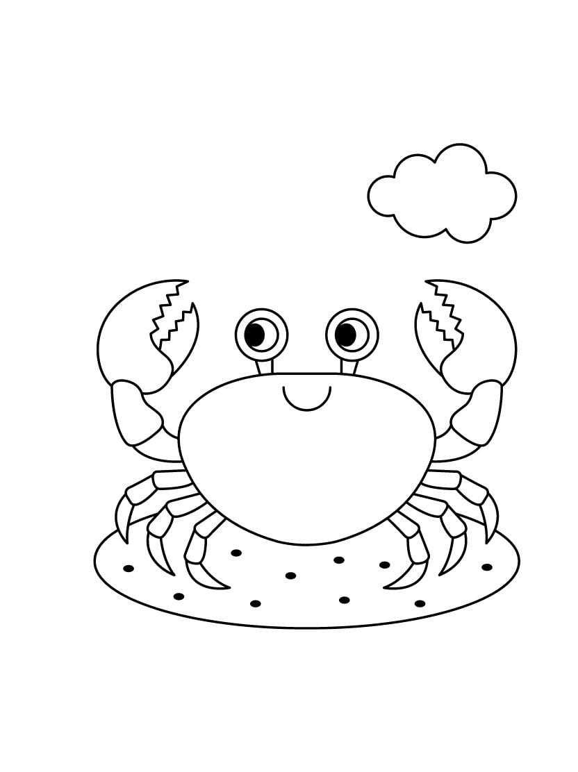 Coloriage Crabe Adorable Et Nuages