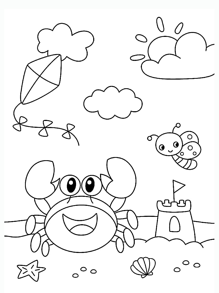 Coloriage Crabe Et Nuages