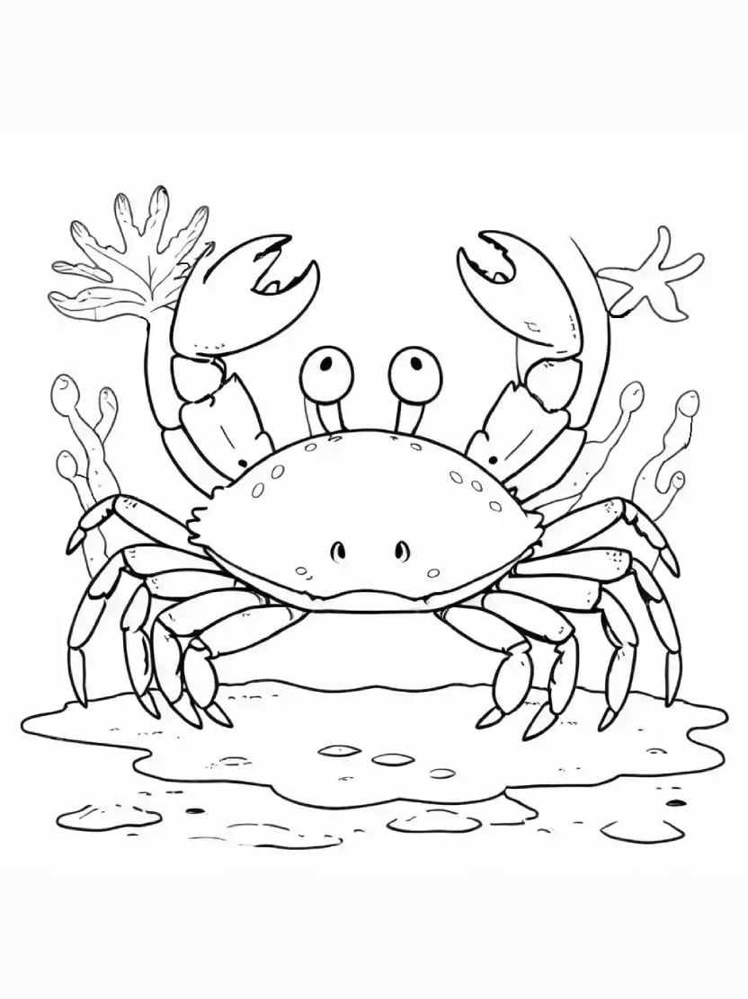 Coloriage Crabe Et Vegetation Marine