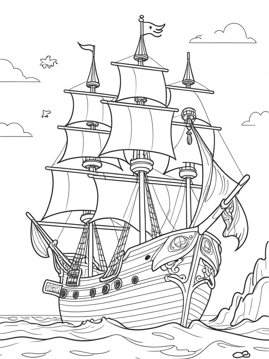 Coloriage D Aventure En Bateau Pirate