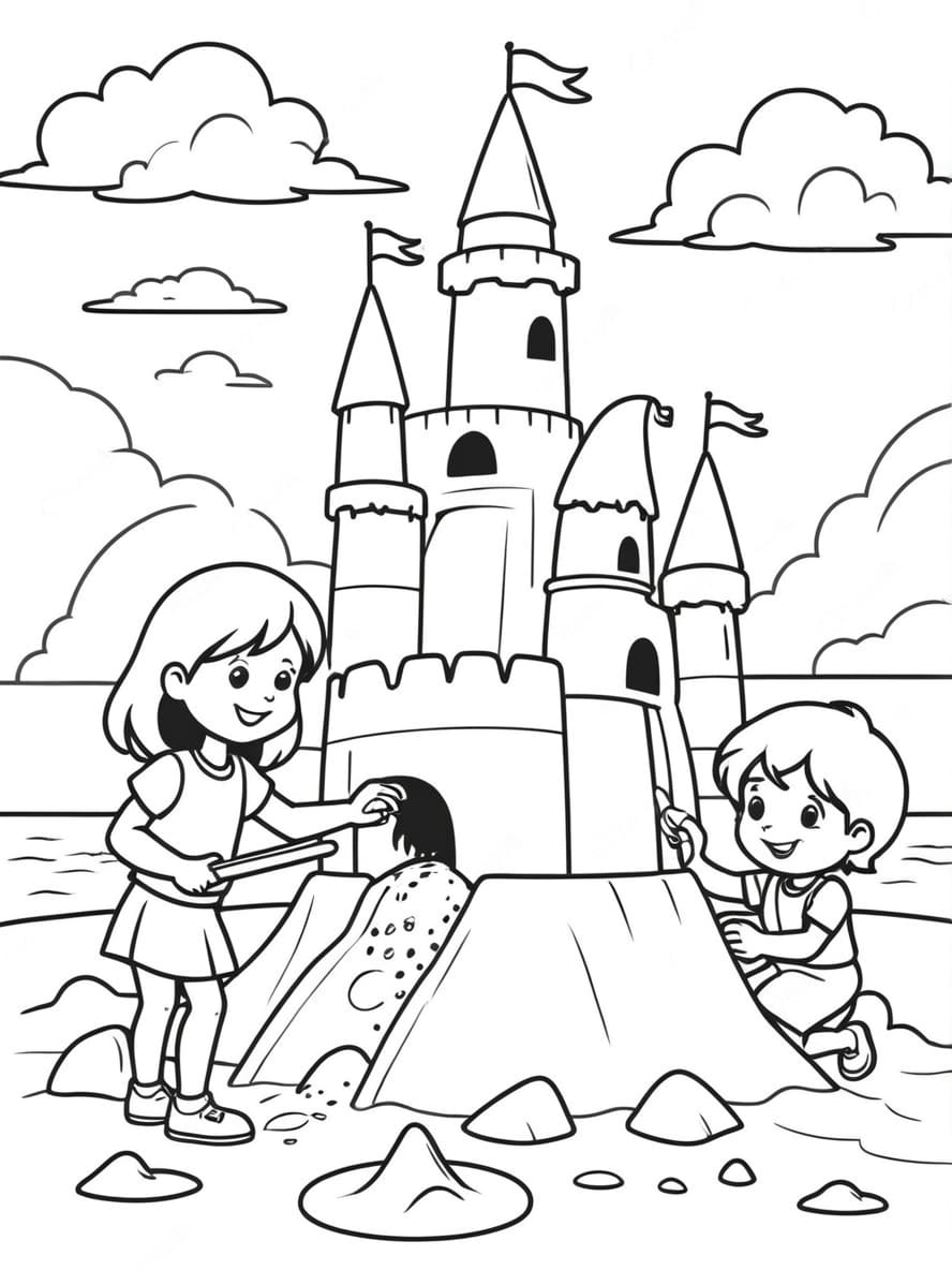 Coloriage De Chateaux De Sable Pour Enfants Mer