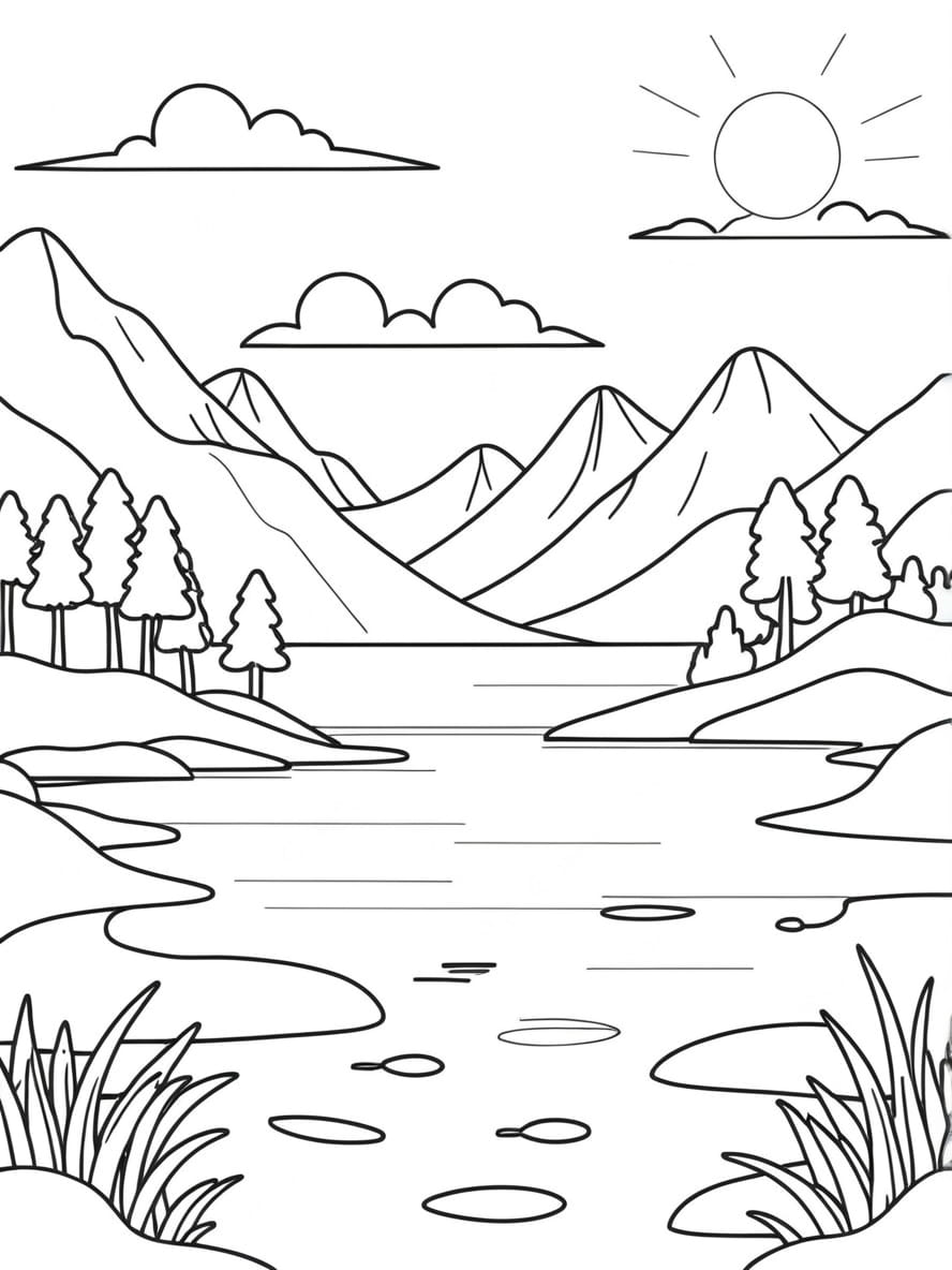 Coloriage De Coucher De Soleil Au Bord Du Lac