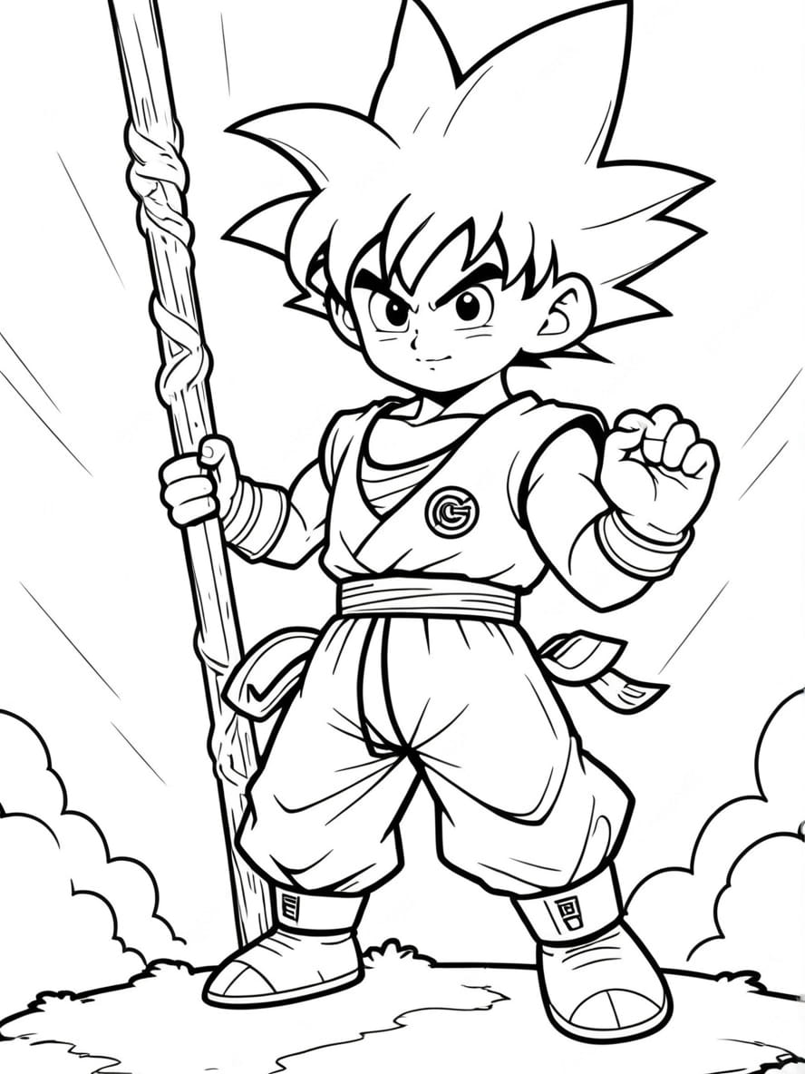 Coloriage De Goku Avec Power Pole