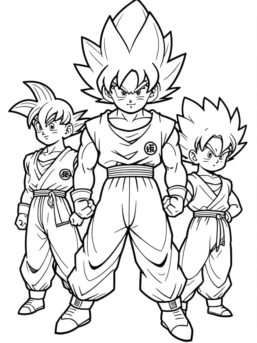 Coloriage De Goku Et Sa Famille Gohan Et Goten