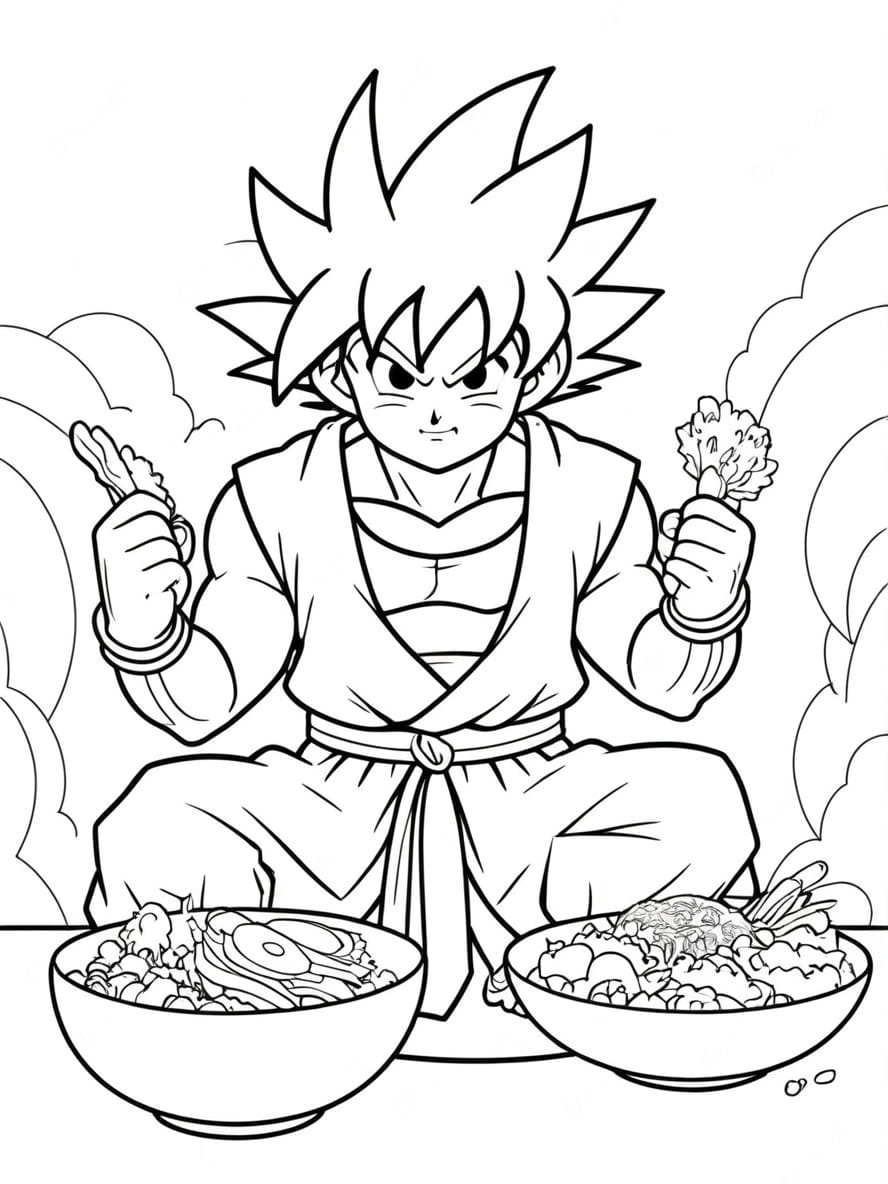 Coloriage De Goku Mangeant Un Festin