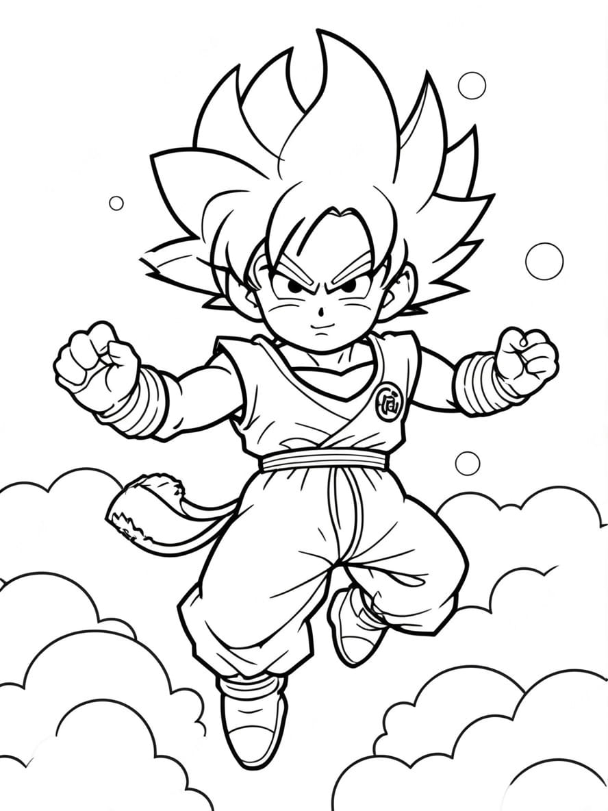 Coloriage De Goku Volant Sur Un Nuage De Nimbus