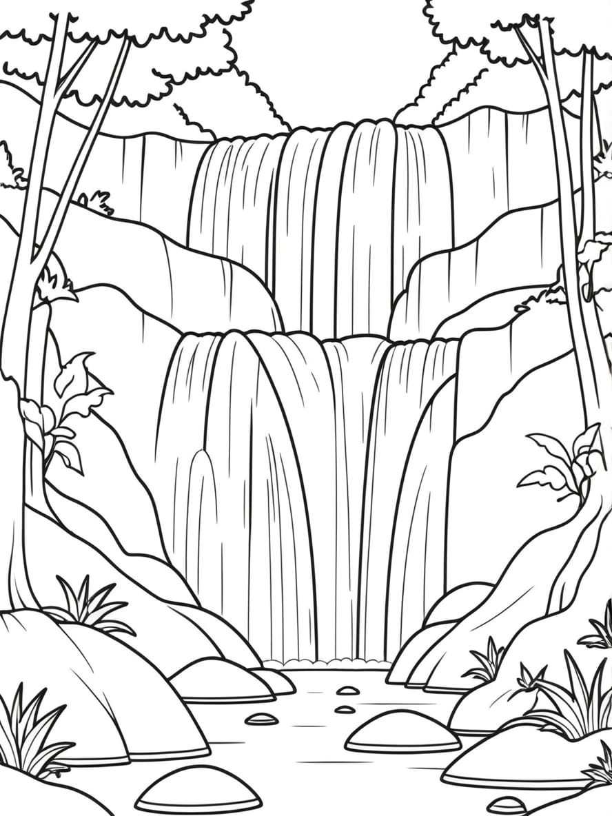 Coloriage De La Cascade Dans La Foret