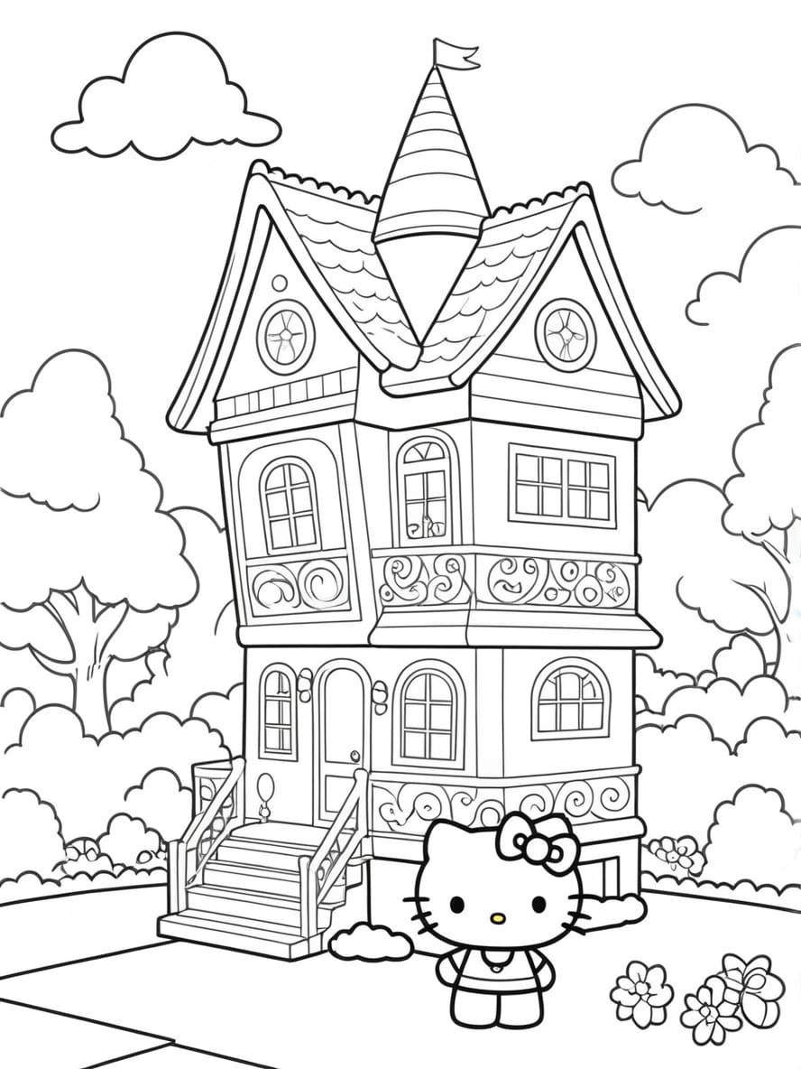 Coloriage De La Maison De Reve D Hello Kitty