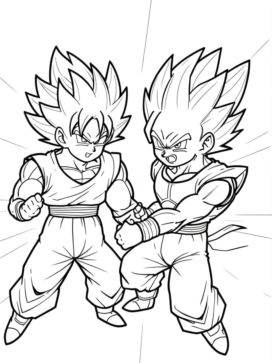 Coloriage De La Rivalite Emblematique De Goku Contre Vegeta