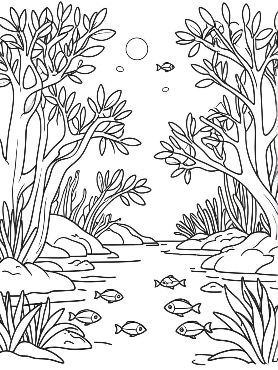 Coloriage De Mangroves Et De Vie Marine