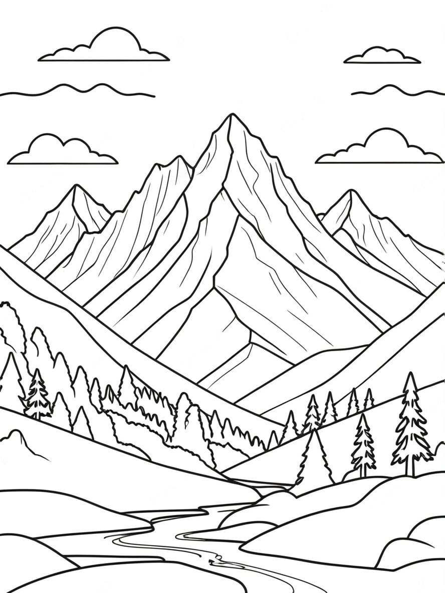Coloriage De Montagnes Enneigees