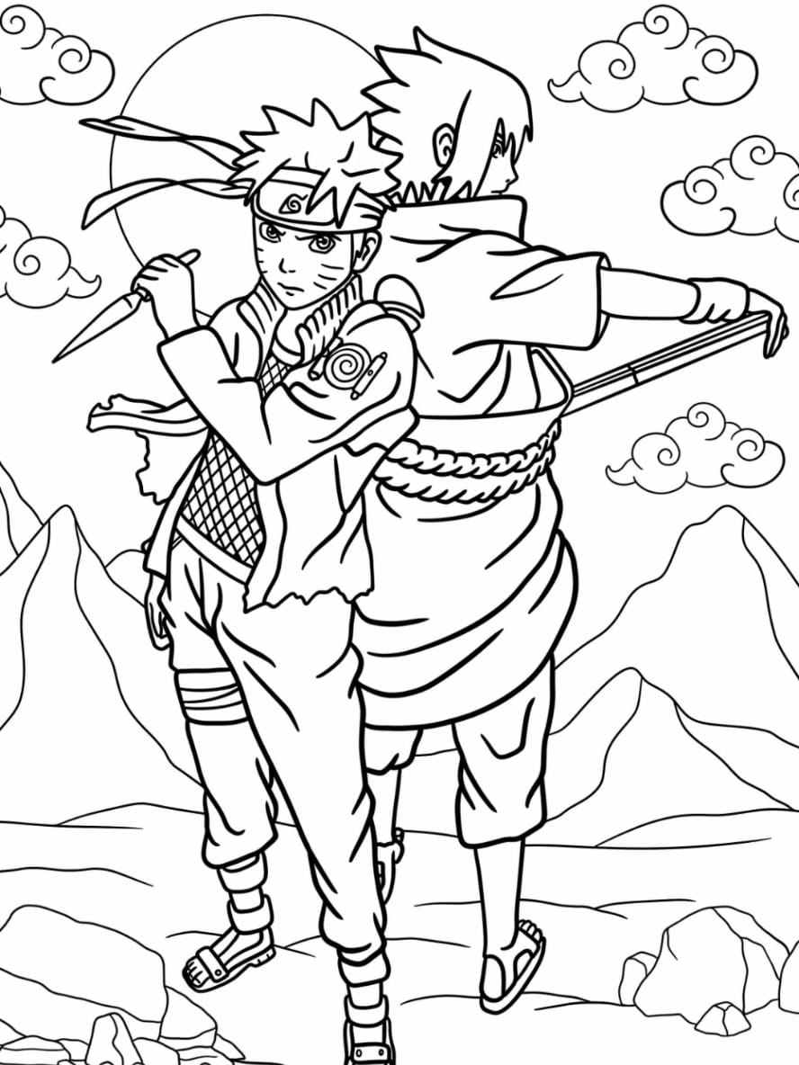 Coloriage De Naruto Combattant Aux Cotes De Sasuke Dans Shippuden