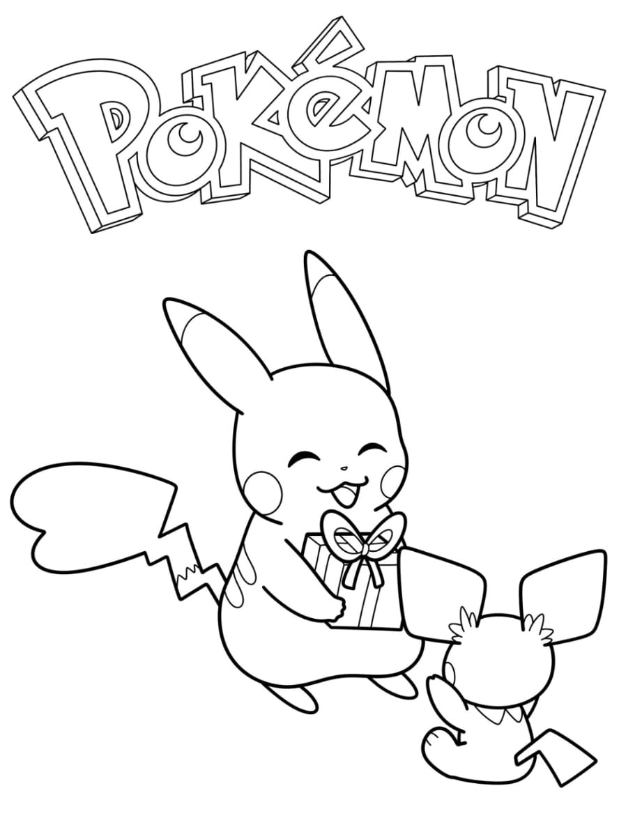 Coloriage De Pikachu Offrant Un Cadeau A Pichu Pour Les Enfants