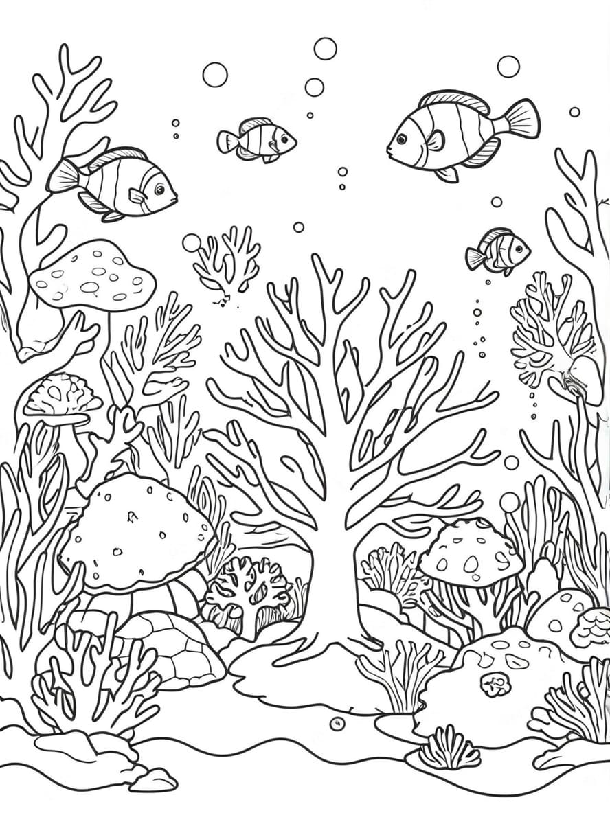 Coloriage De Recifs Coralliens Sous Marins Mer