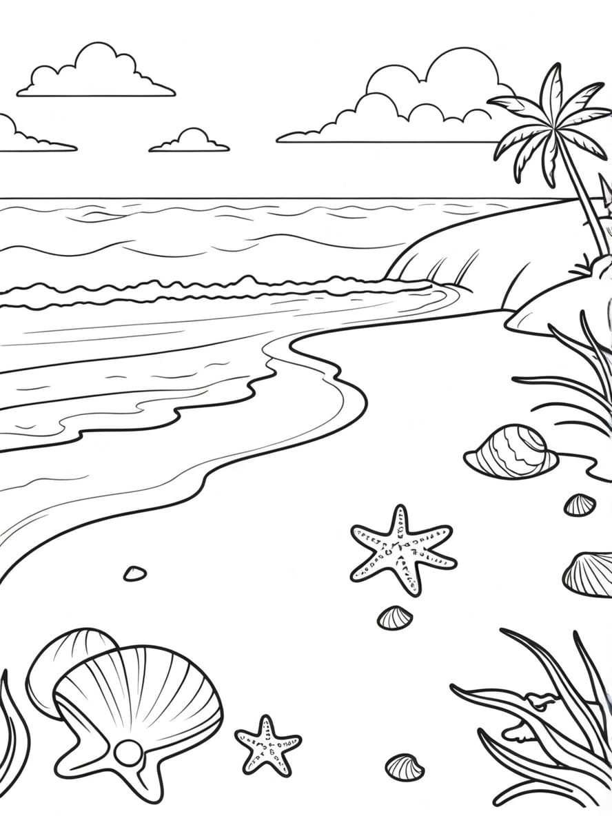 Coloriage De Rivages De Sable Avec Des Coquillages Au Bord De La Mer