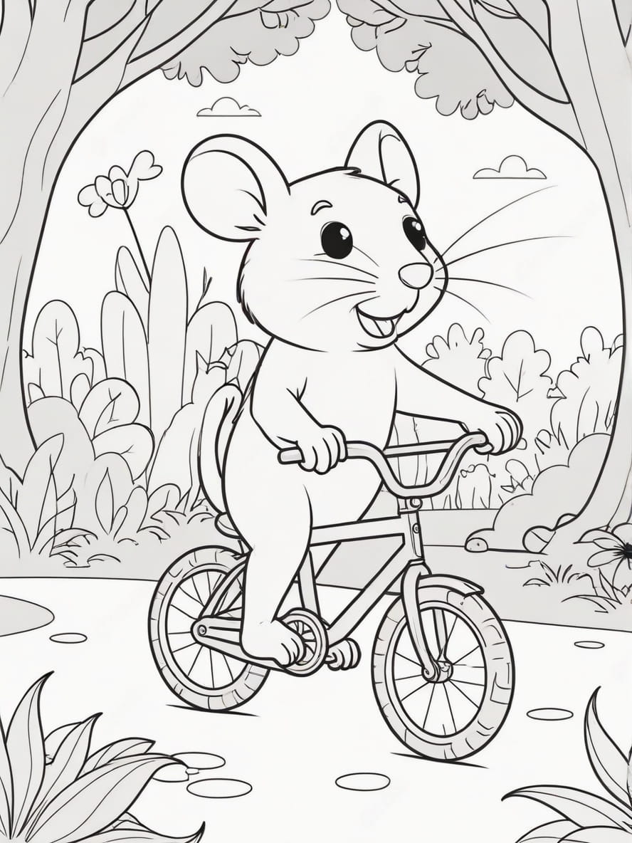 Coloriage De Souris Cycliste
