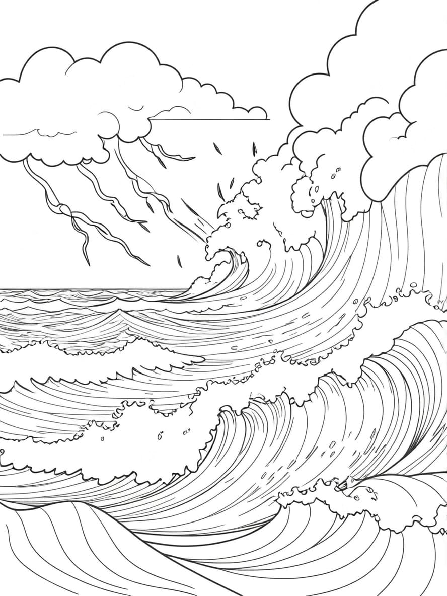 Coloriage De Tempete Oceanique Avec Eclairs