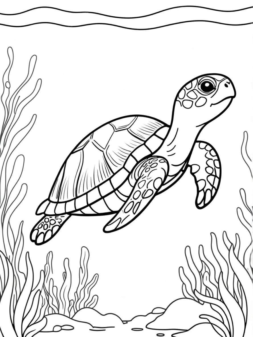 Coloriage De Tortue Nageant Dans Mer