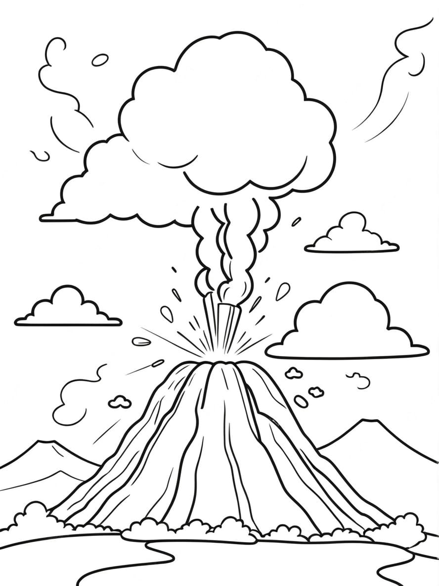 Coloriage De Volcan Et De Nuages ​​de Fumee