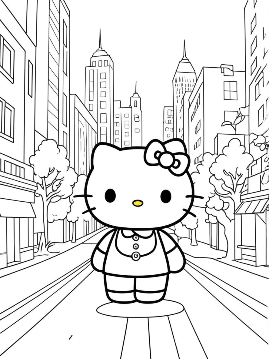 Coloriage Des Aventures D Hello Kitty Dans La Ville