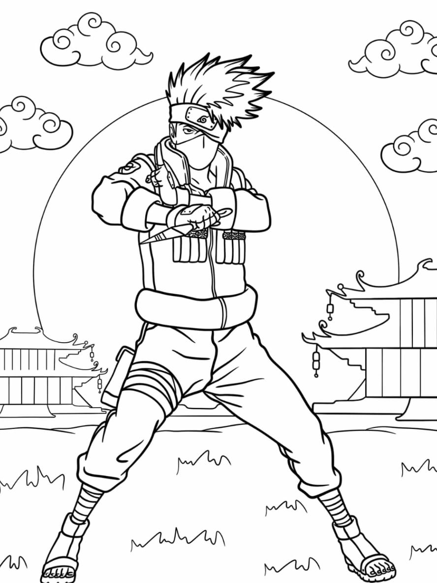 Coloriage Detaille De Hatake Kakashi Tenant Un Kunai