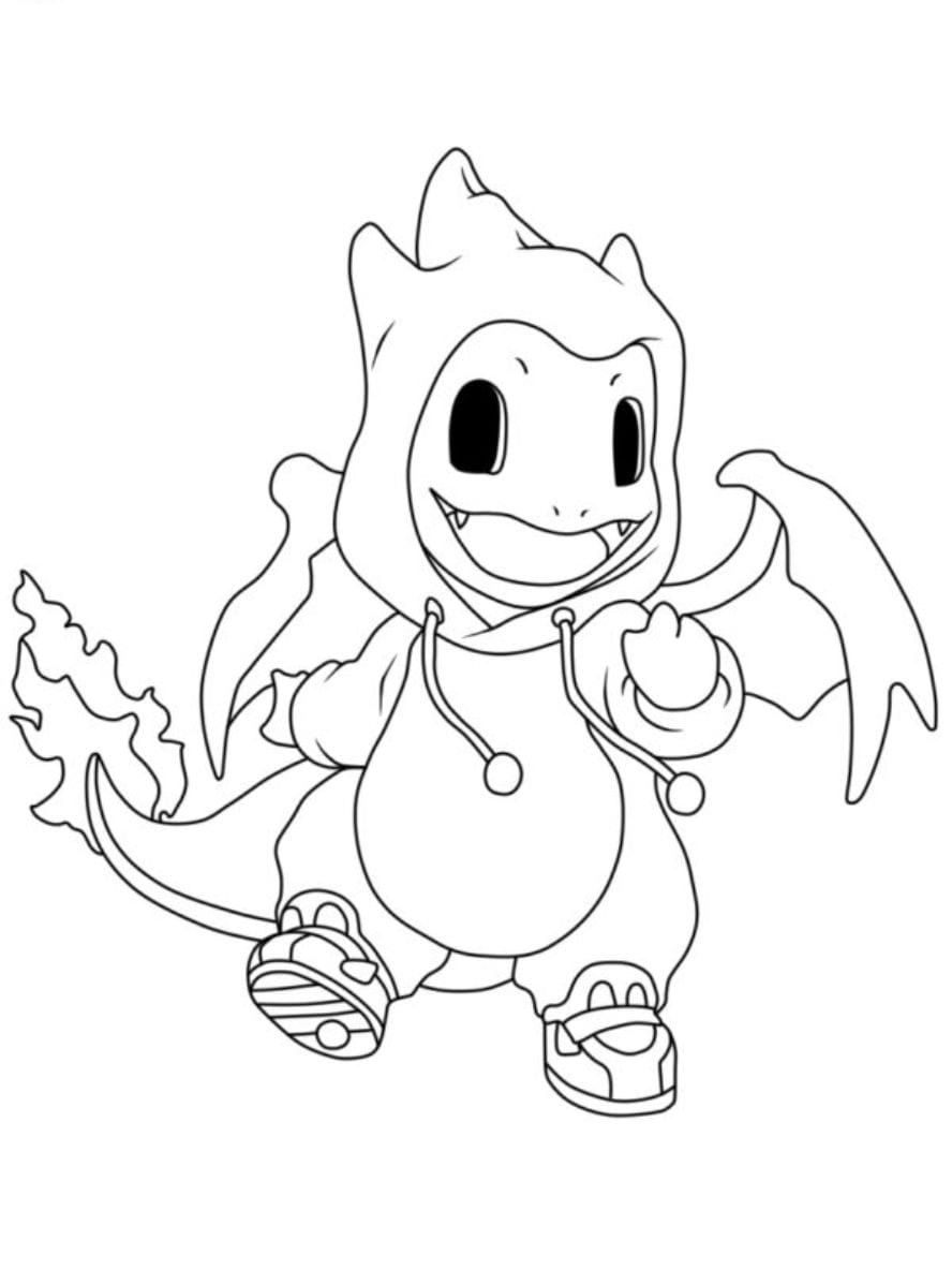 Coloriage Detaillee De Charmander Deguise En Salameche