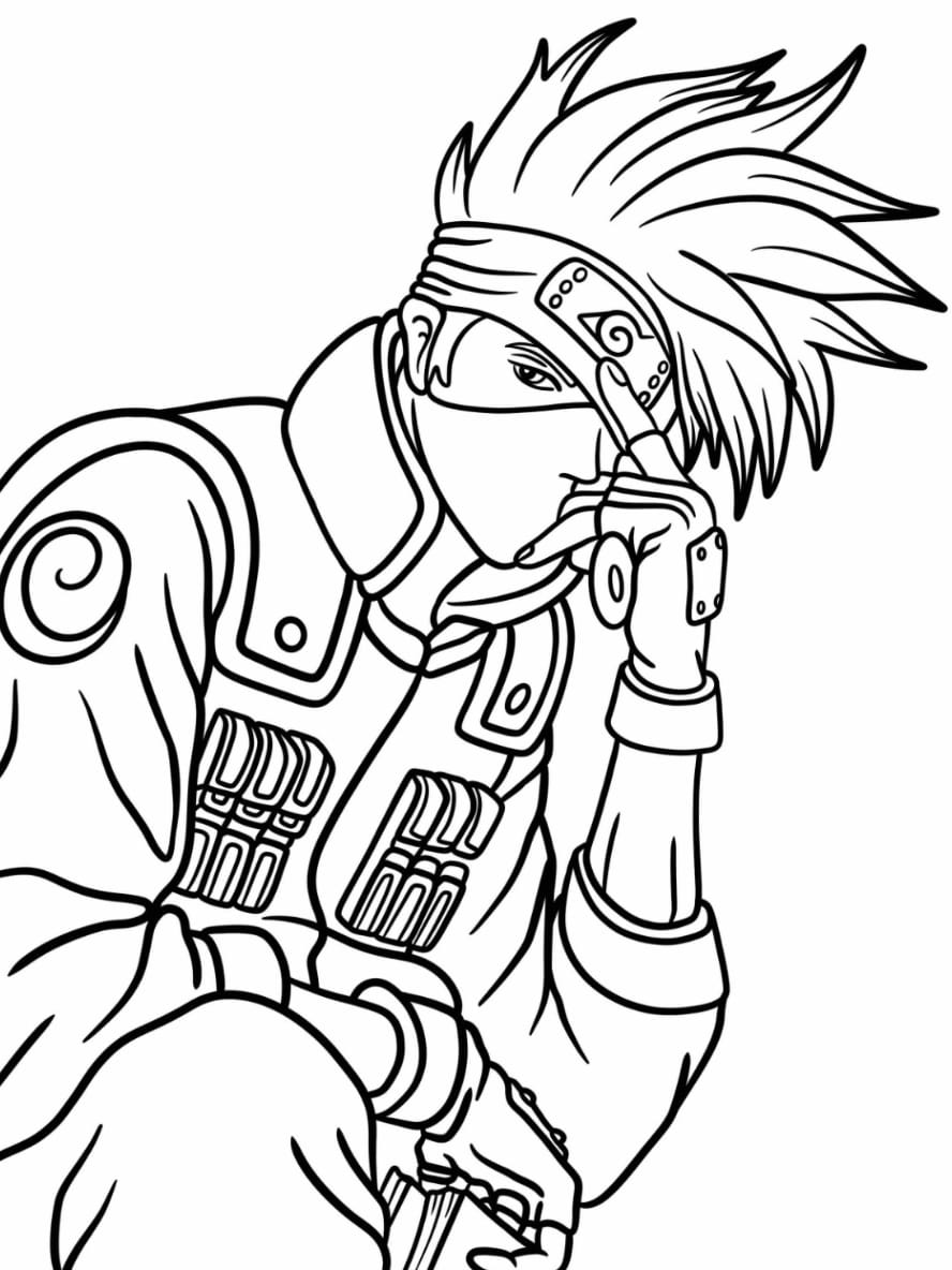 Coloriage Detaillee Du Contour De Hatake Kakashi En Uniforme Shinobi