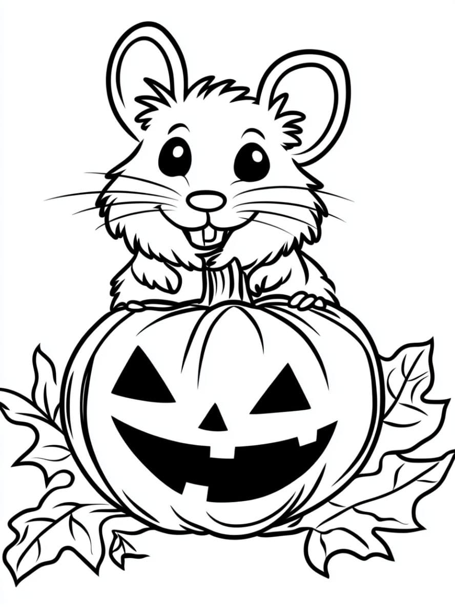 Coloriage D Halloween Souris Et Citrouille