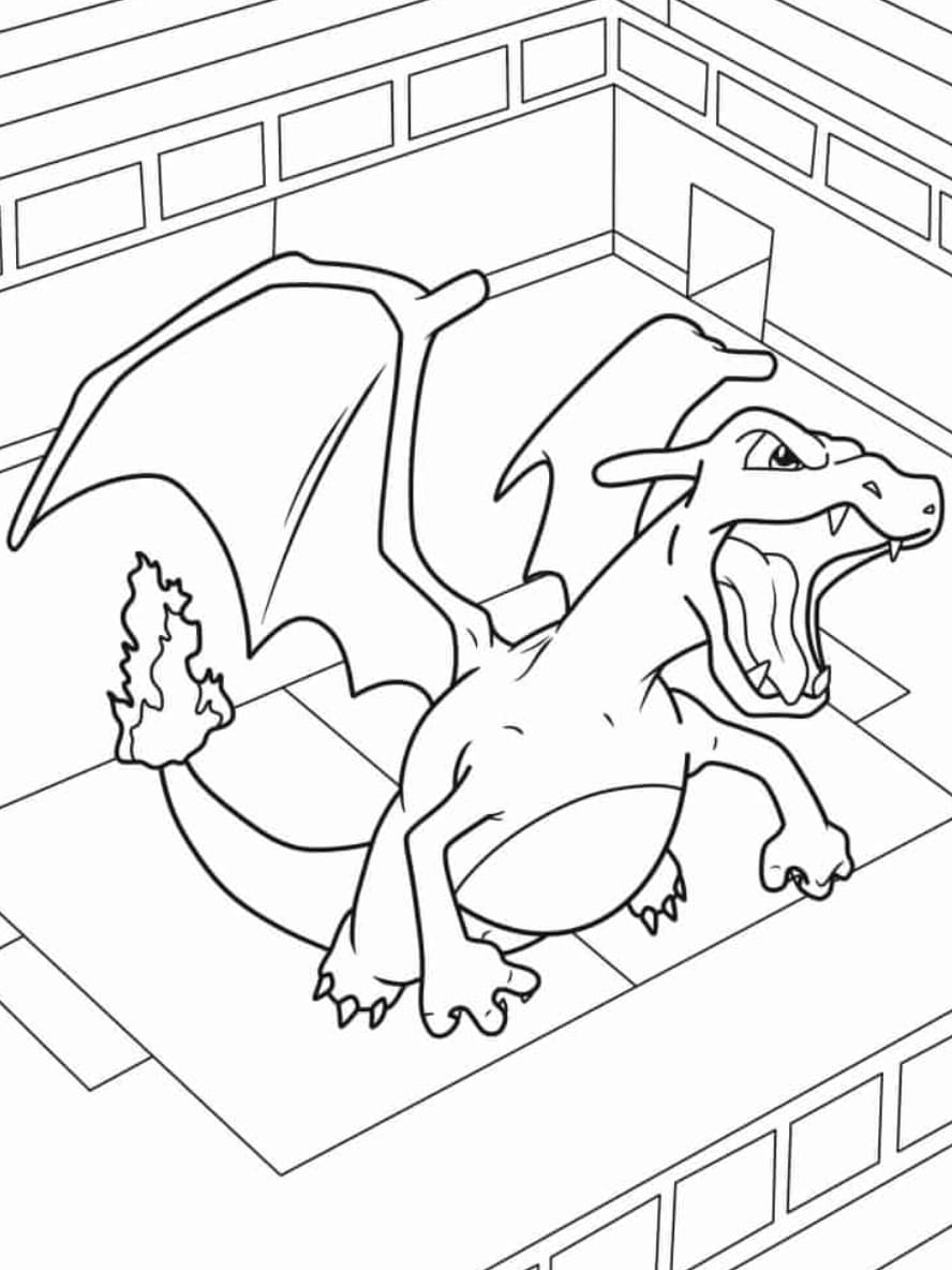 Coloriage Dracaufeu Feroce Volant Hors Du Stade Pokemon