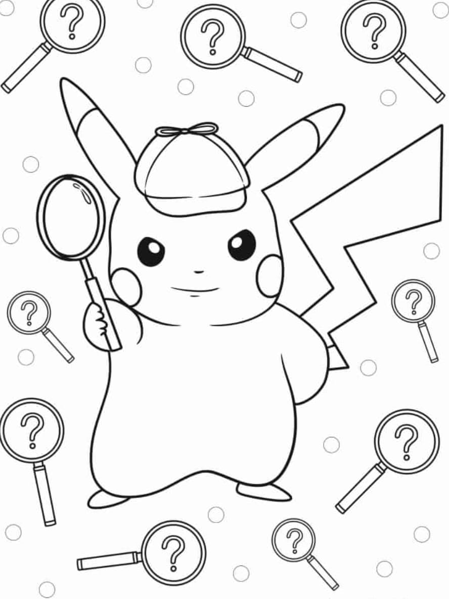 Coloriage Du Detective Pikachu Avec Une Loupe