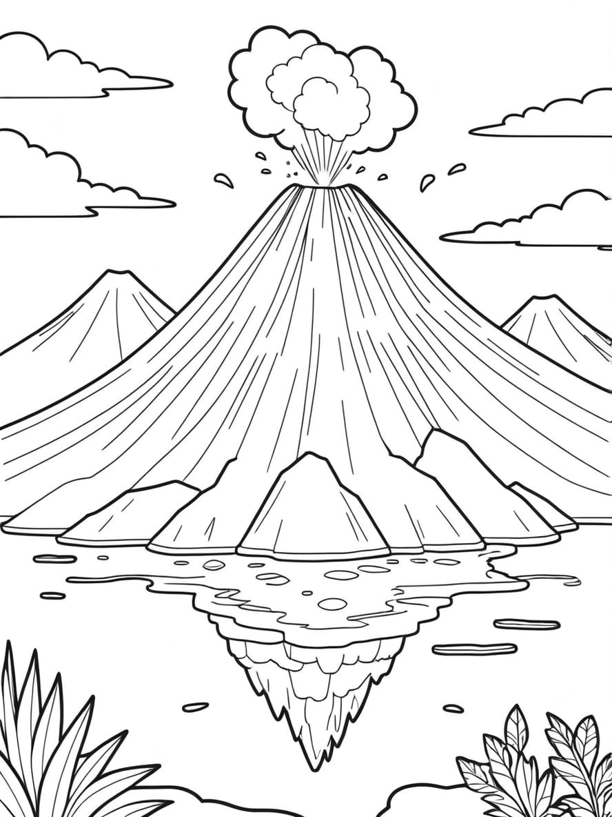 Coloriage Du Volcan Et Du Lac De Cratere