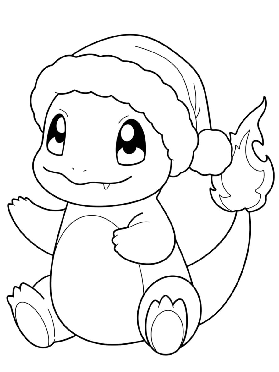 Coloriage D Un Mignon Salameche Avec Un Chapeau De Pere Noel Pour Les Enfants D Age Prescolaire