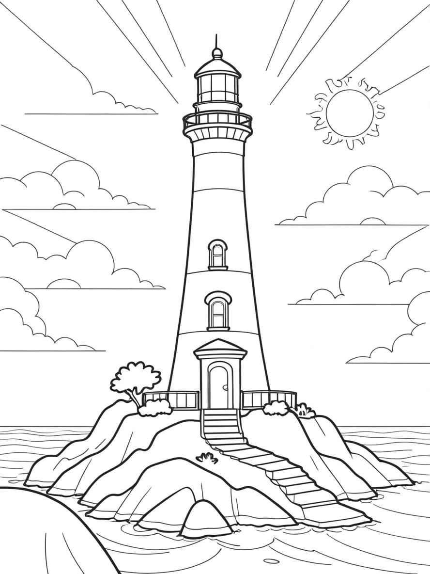 Coloriage D Un Phare Au Bord De La Mer