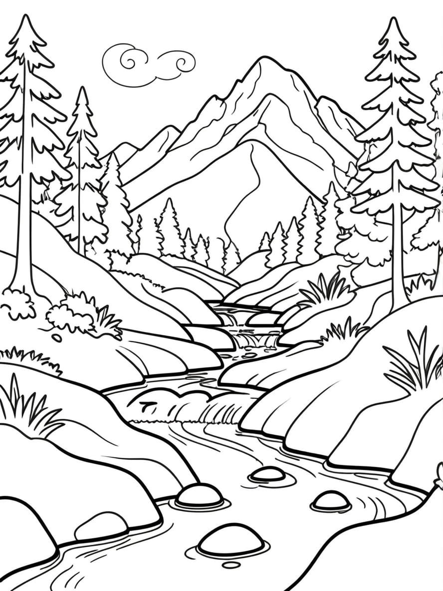 Coloriage D Un Ruisseau De Montagne