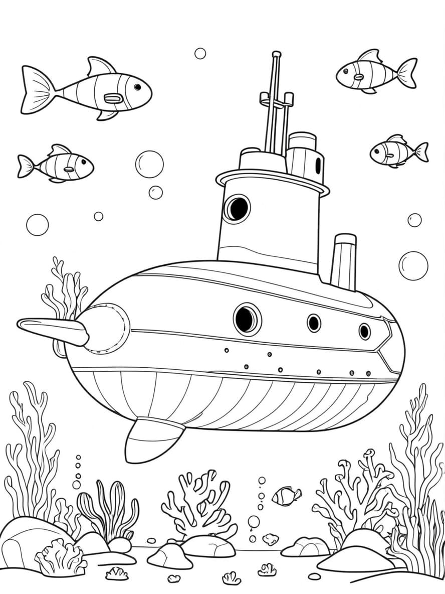 Coloriage D Un Sous Marin Explorant Les Profondeurs