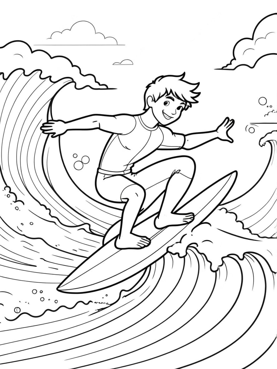 Coloriage D Un Surfeur Sur Les Vagues Mer