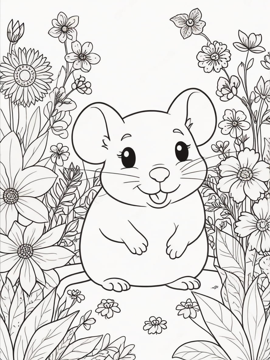 Coloriage D Une Jolie Souris Dans Un Jardin Fleuri